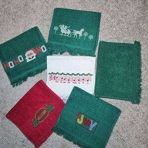 Set Of 5 Needlepoint Christmas Hand Towels Plus Bonus